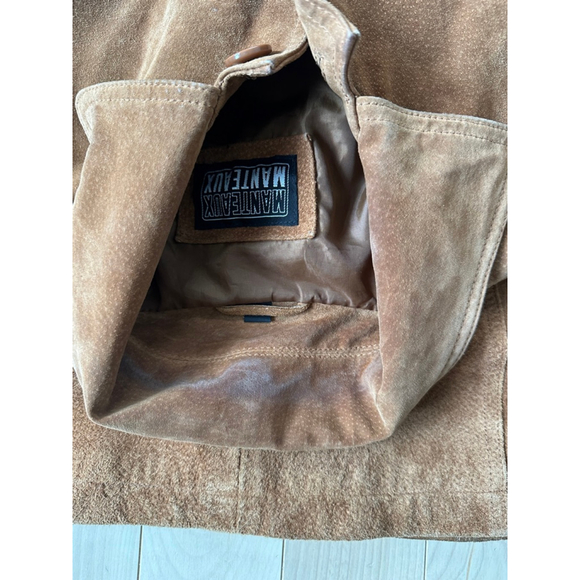 Vintage Suede Leather Jacket Brown Button Front Coat – 90s Minimal - Picture 9 of 9